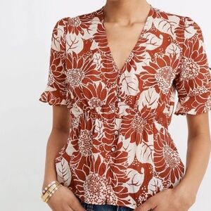 MADEWELL Silk Journal Keyhole-Sleeve Top in Sunflower Season